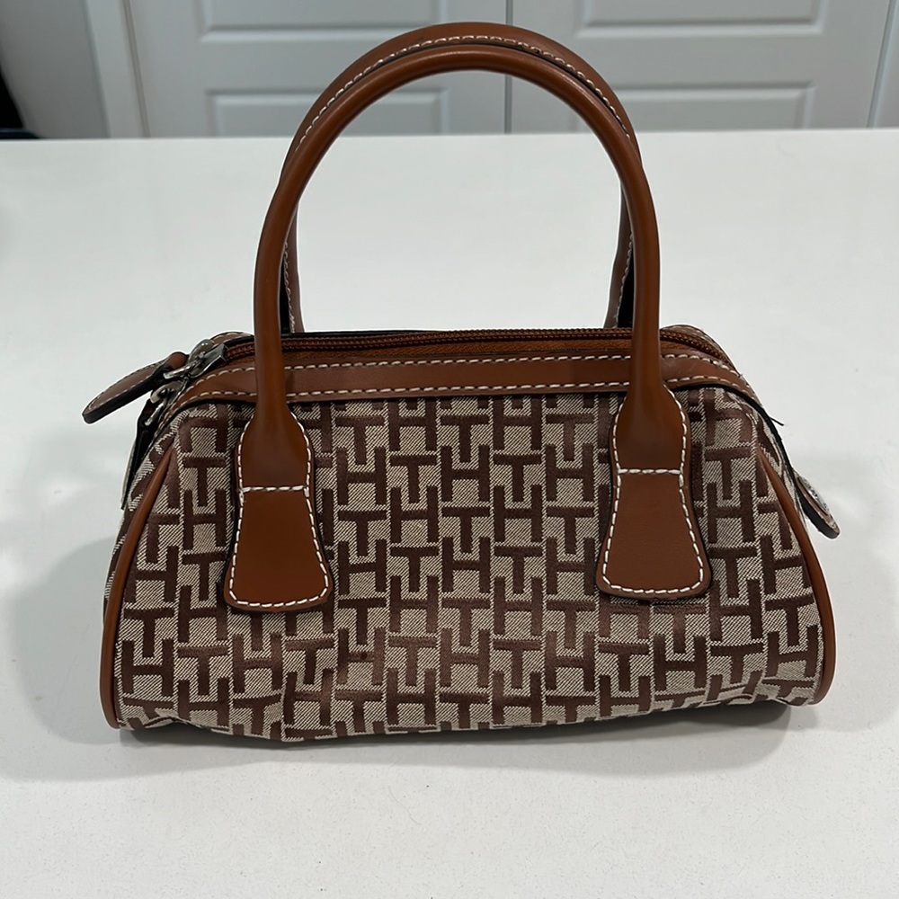 Y2K Tommy Hilfiger Mini Micro Monogram Satchel Duffle Brown Purse